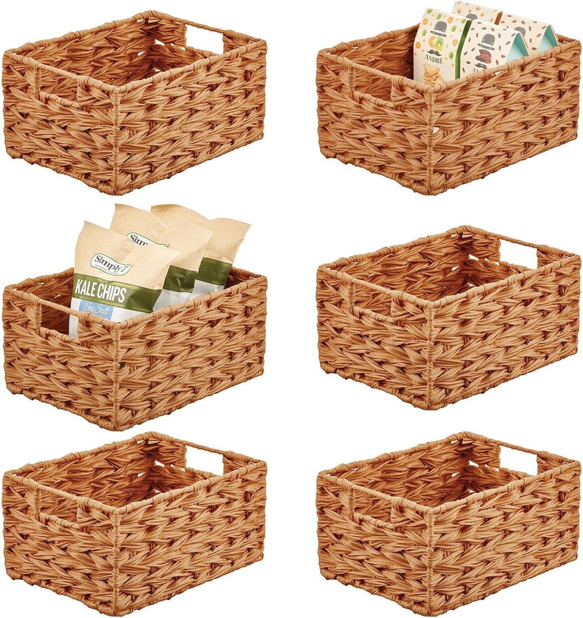 Woven Plastic Storage Organizer Basket Bin with Handles 6 Pack Gray Ombre R207