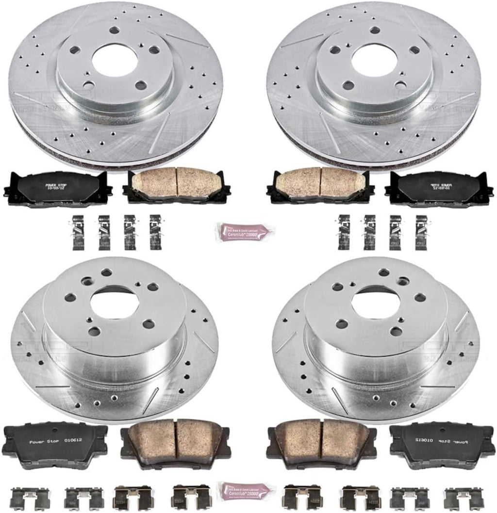 Front and Rear Carbon Fiber Brake Pads with Drilled & Slotted Brake Rotors Kit M9795