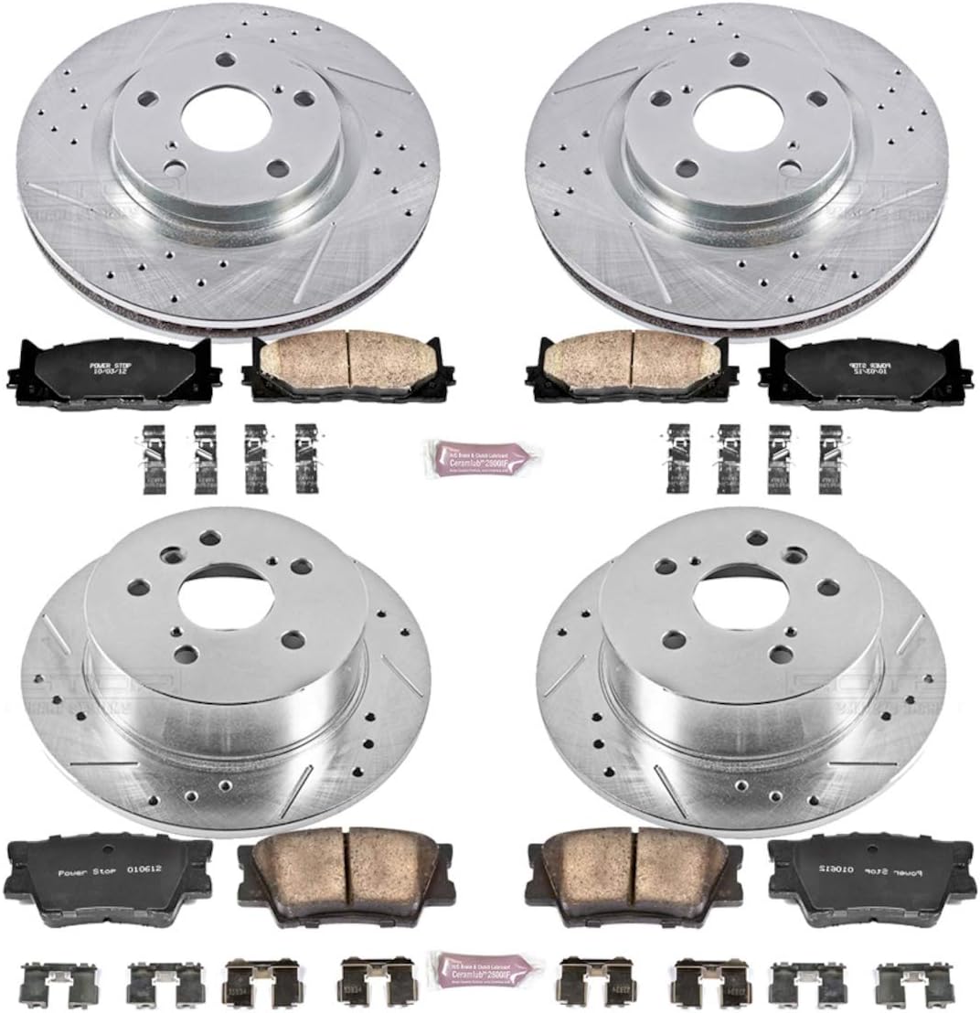 Front and Rear Carbon Fiber Brake Pads with Drilled & Slotted Brake Rotors Kit M9795