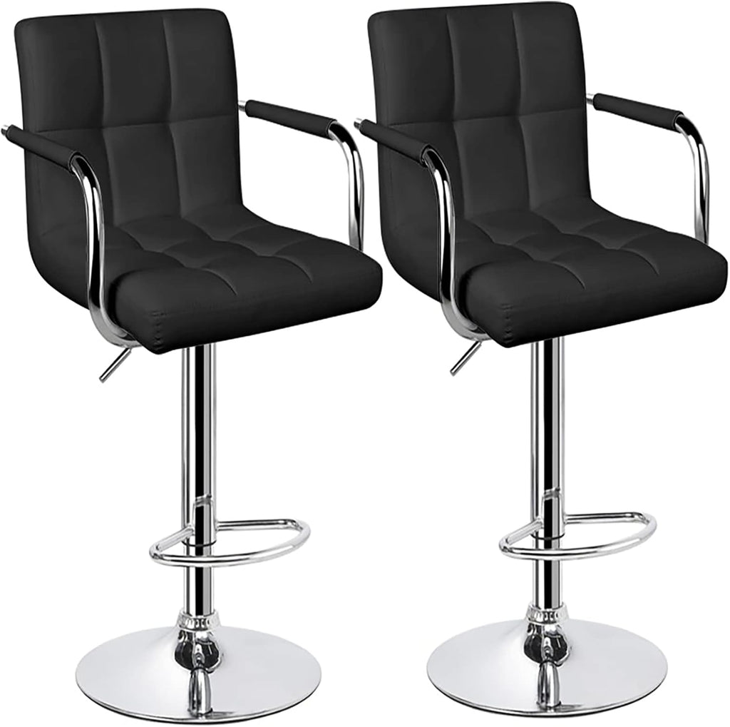 Black Set of 2 Swivel Adjustable Bar Stools with Arms G4200