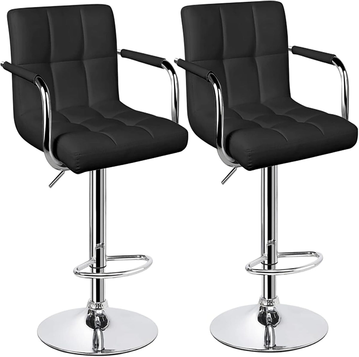 Black Set of 2 Swivel Adjustable Bar Stools with Arms G4200