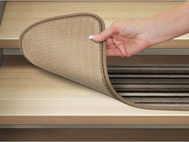 Set of 15 Skid-Resistant Carpet Stair Treads Mocha Brown Stripe 9 in. x 36 in. D879