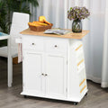 Rolling Kitchen Island Cart with Rubber Wood Top and Drawers C2167