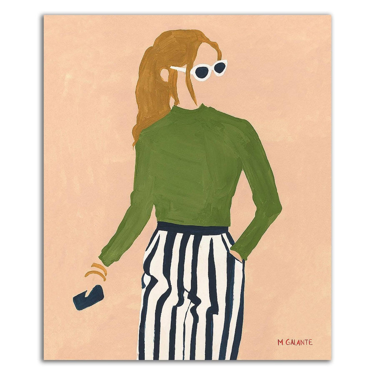 Green Mockneck Print on Canvas W833