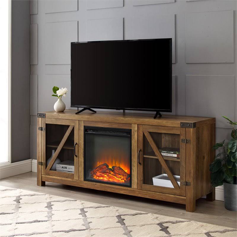 58x22 Glass Barn Door Fireplace TV Stand O584717