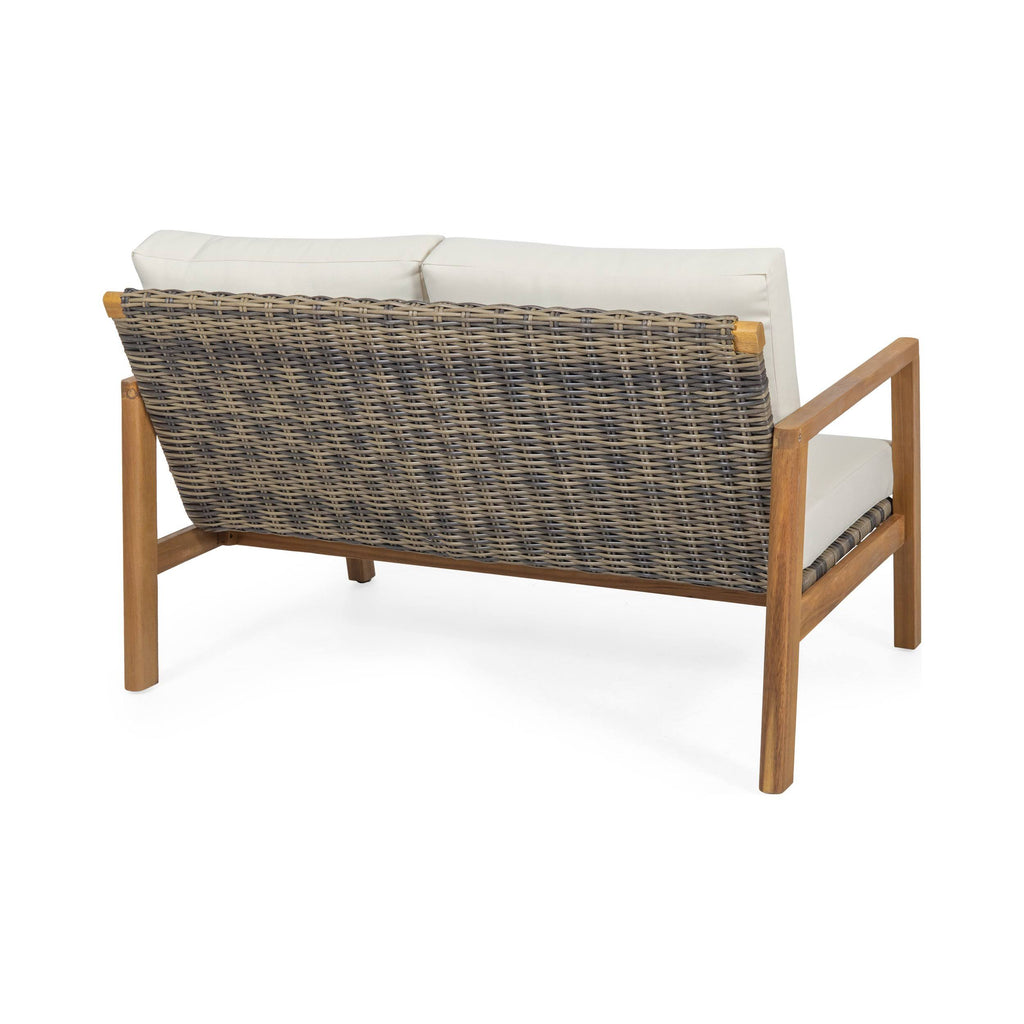 Acacia Wood Loveseat with Wicker Accents W9450