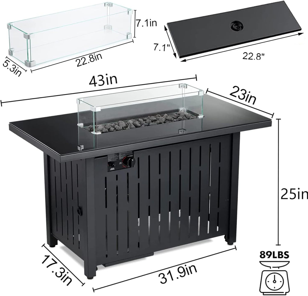 43 Inch 50,000 BTU Propane Fire Pit Table with Glass Wind Guard B983637