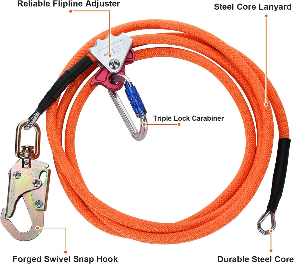 Steel Wire Core Flipline Rope Kit 5/8 x 12 ft with Triple Lock Carabiner Pack of 2 W151