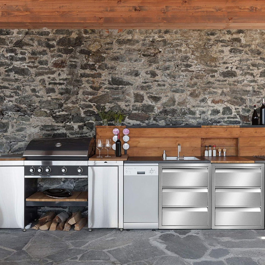 Stainless Steel Triple Access Outdoor Kitchen Drawers U3790