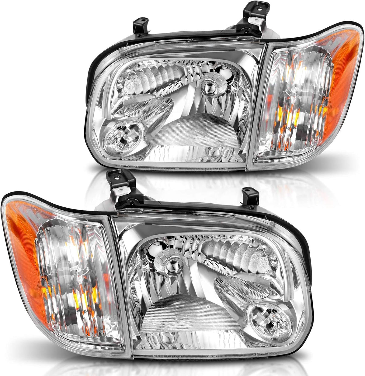 Headlight Assembly Pair Black Housing Amber Reflector C5241
