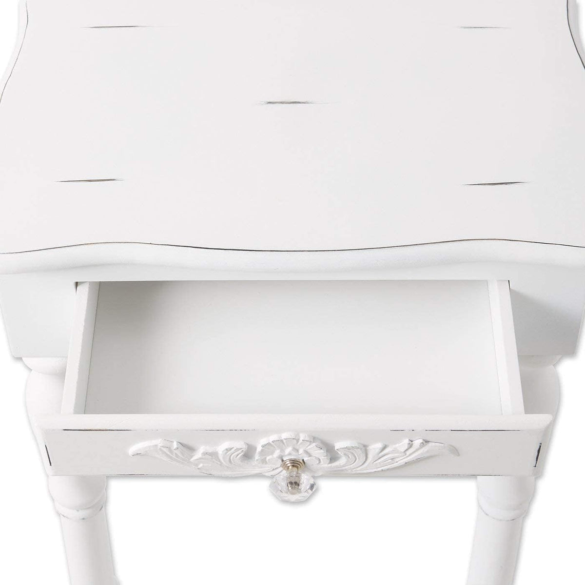 Set of 2 Carved Wood White Nightstands K40292