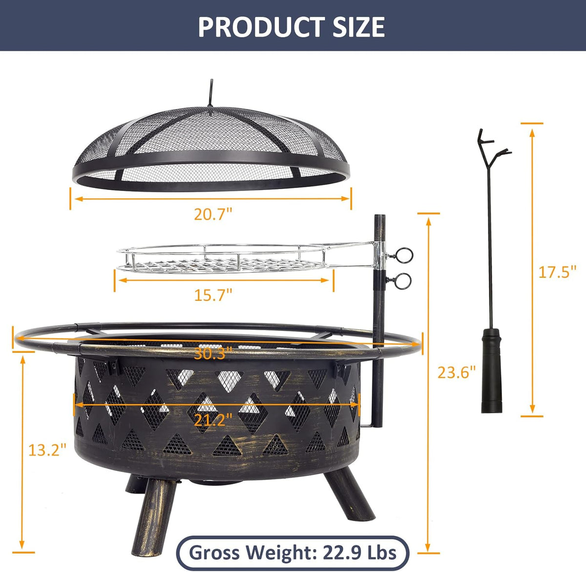 30 Inch Wood Burning Fire Pit with BBQ Grill U316973