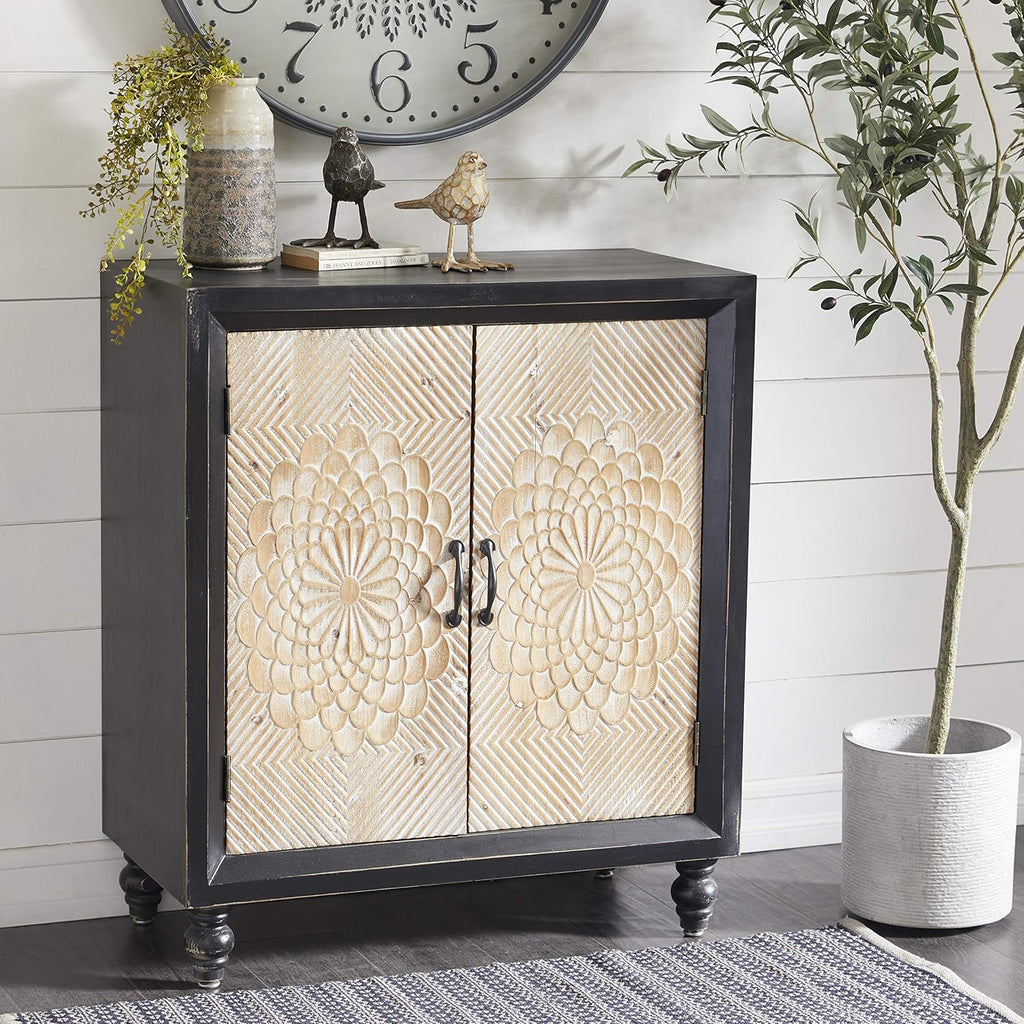 Black Brown Wood and Metal Two-Door Cabinet H7639