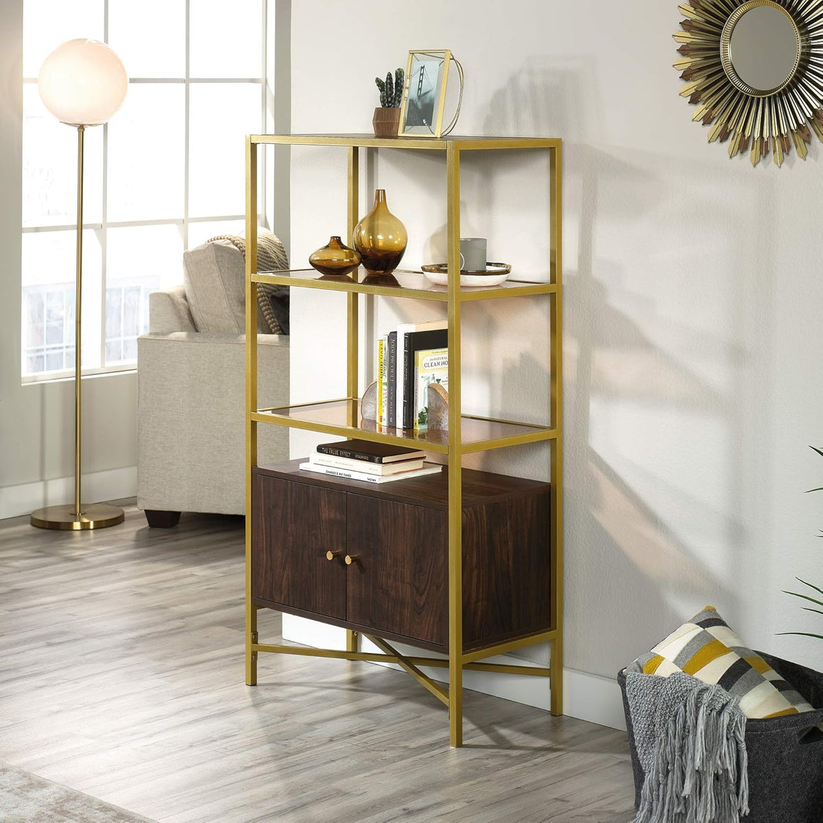 Bookcase with Doors, Rich Walnut Finish M23252
