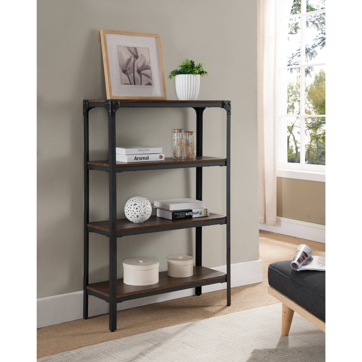 Antique Walnut and Metal 4 Tier Bookcase N356