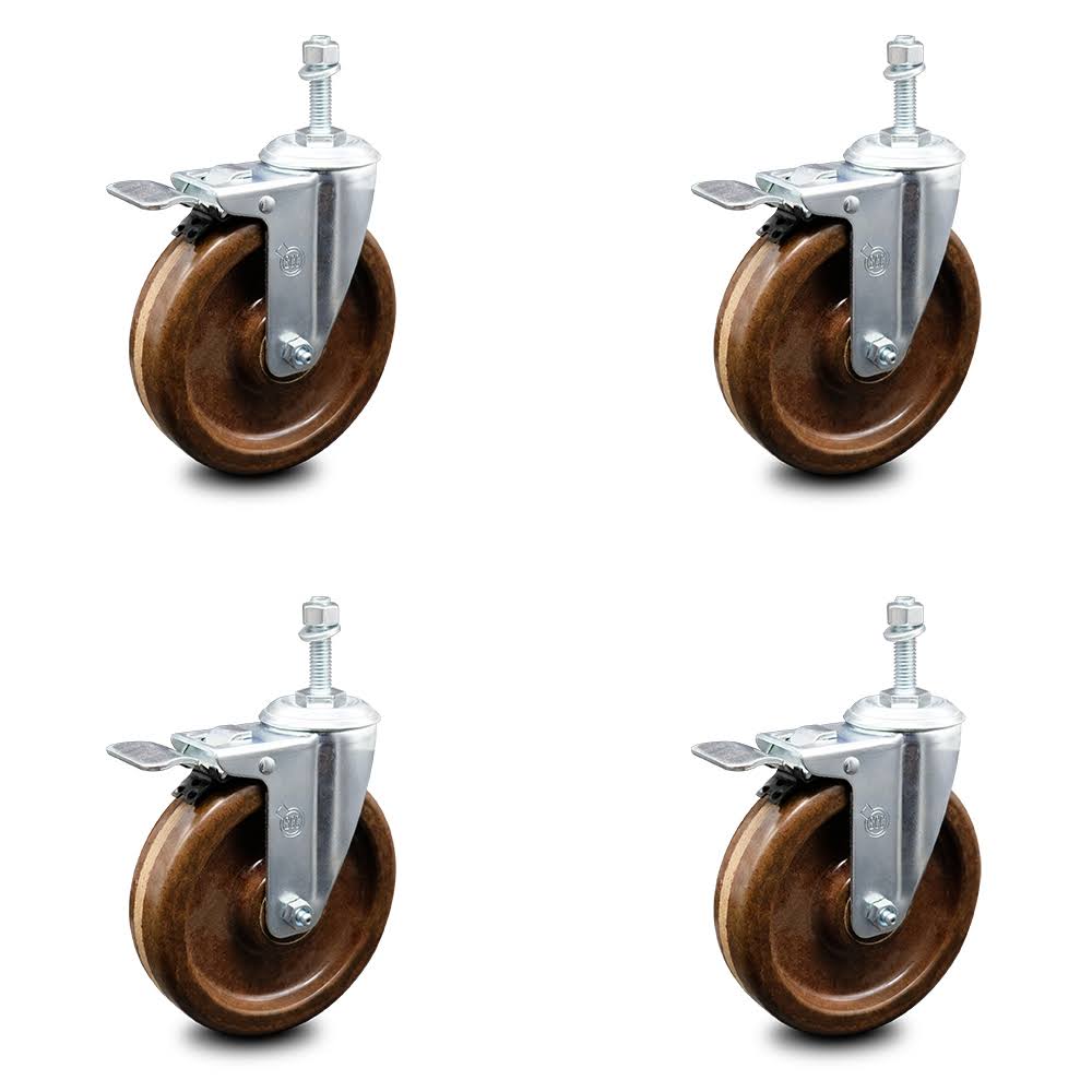 6 inch High Temp Phenolic Swivel Stem Caster Set with Total Lock Brake F808530
