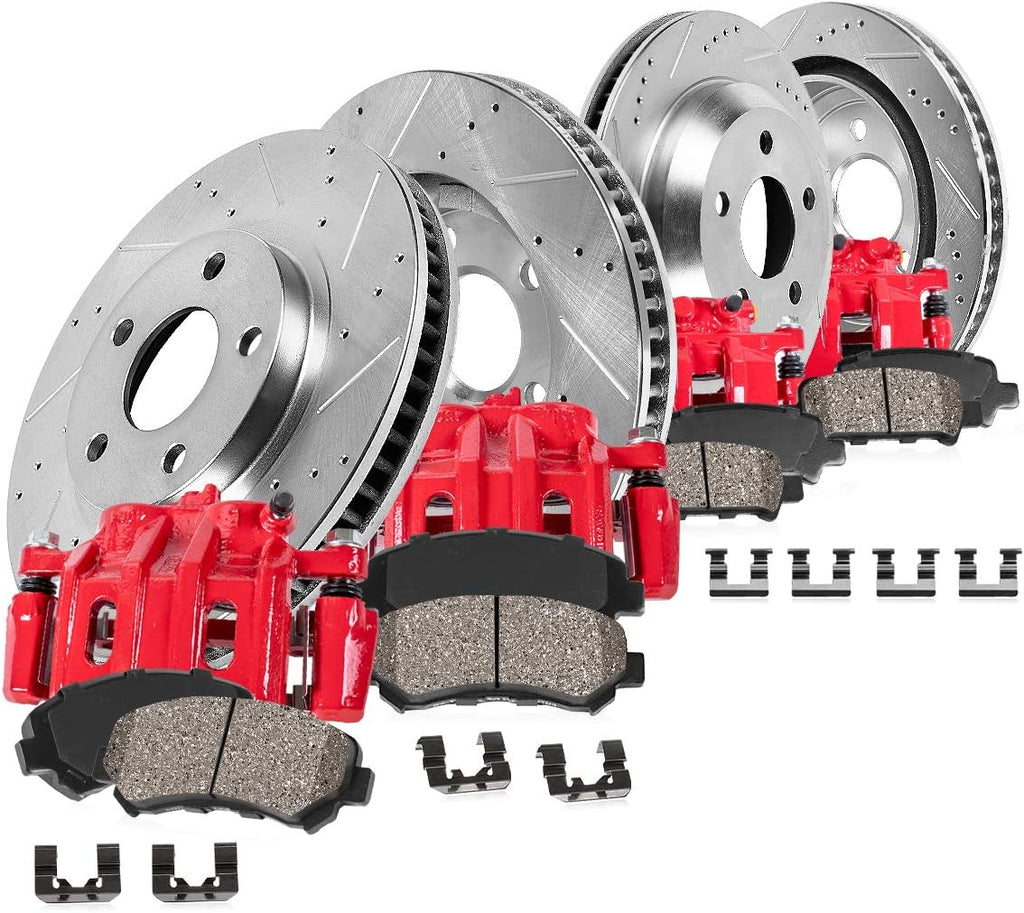 Powder Coated Red Calipers + Zinc Plated Rotors + Ceramic Pads X6440