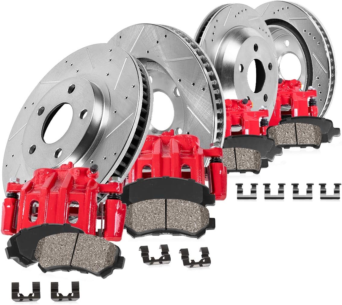 Powder Coated Red Calipers + Zinc Plated Rotors + Ceramic Pads X6440