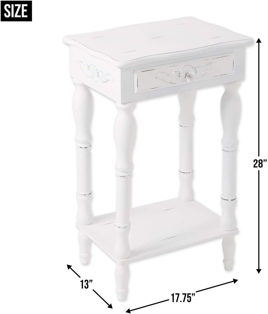 Set of 2 Carved Wood White Nightstands K40292