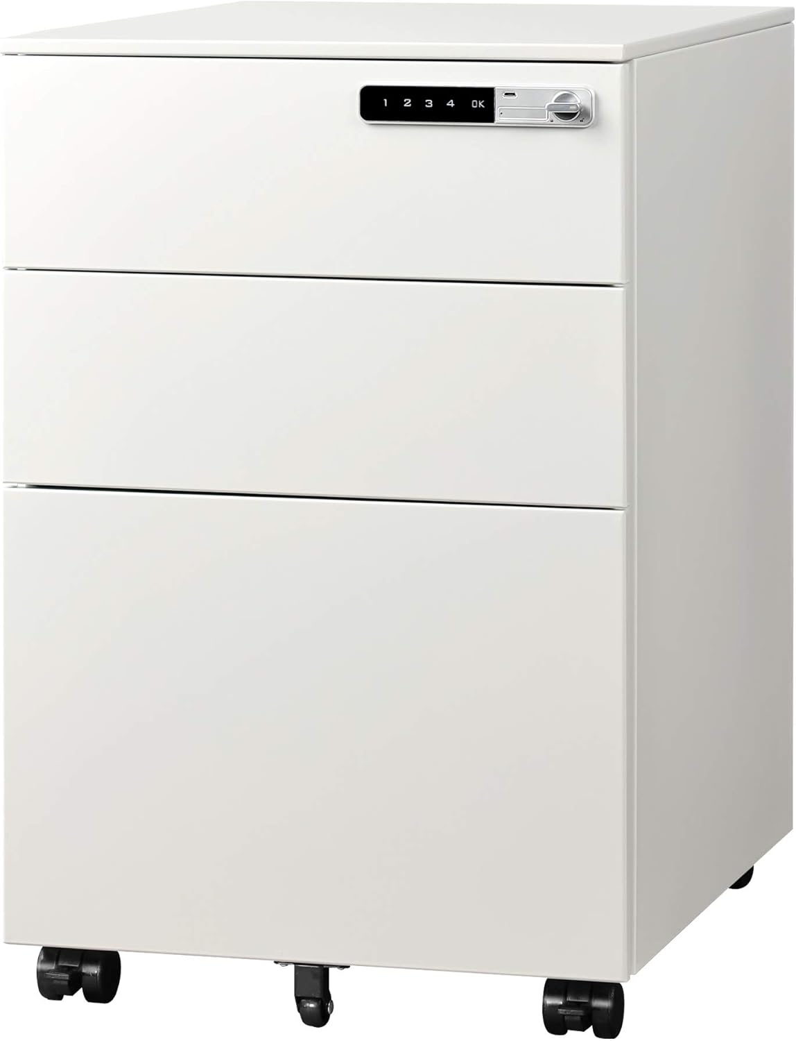 3 Drawer White Steel Mobile File Cabinet with Smart Lock Z95497