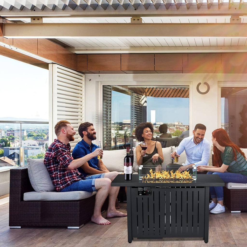 43 Inch 50,000 BTU Propane Fire Pit Table with Glass Wind Guard B983637