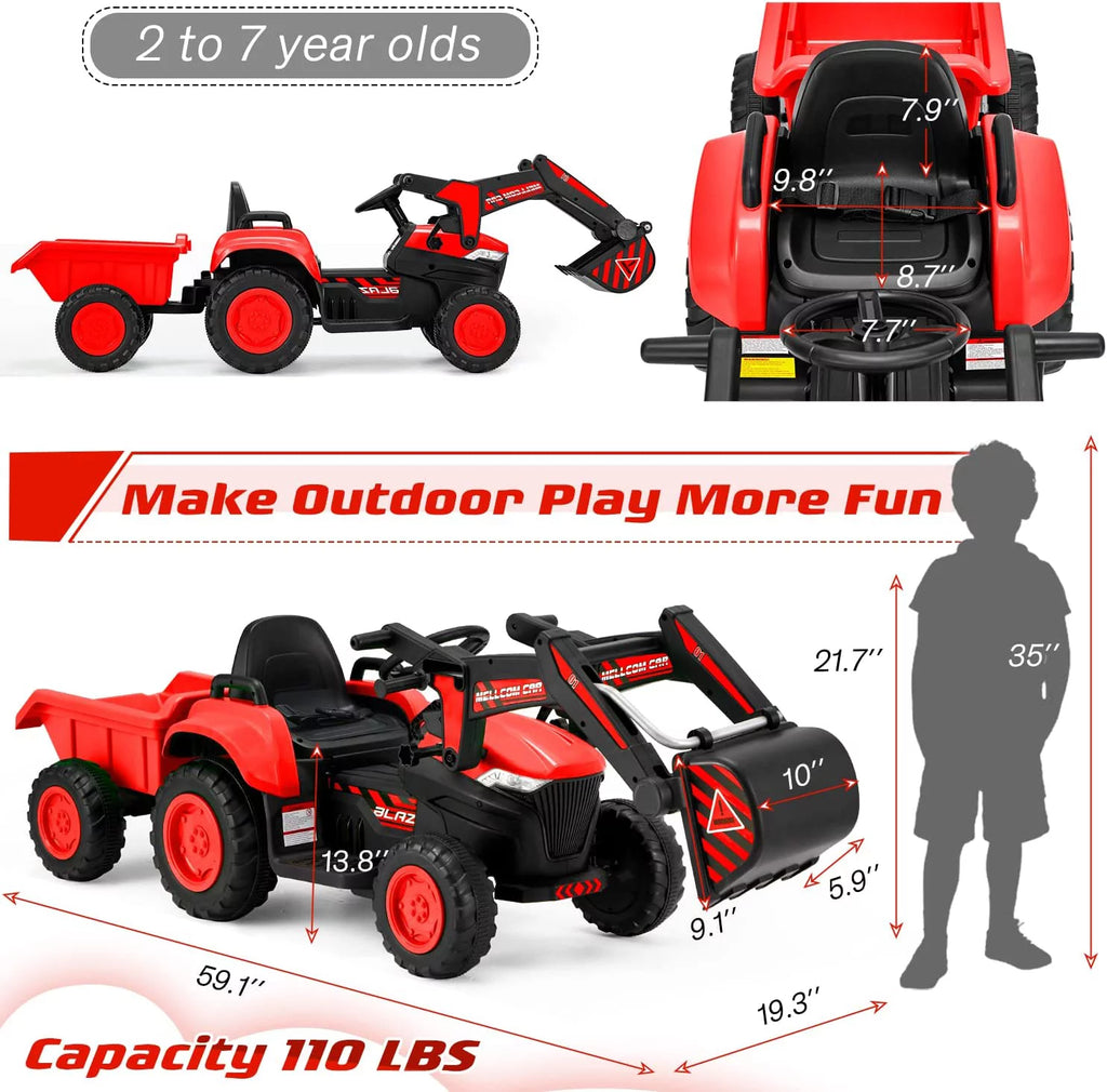 12 V Battery Powered Ride on Bulldozer with Trailer, Front Loader Bucket, Green K4047