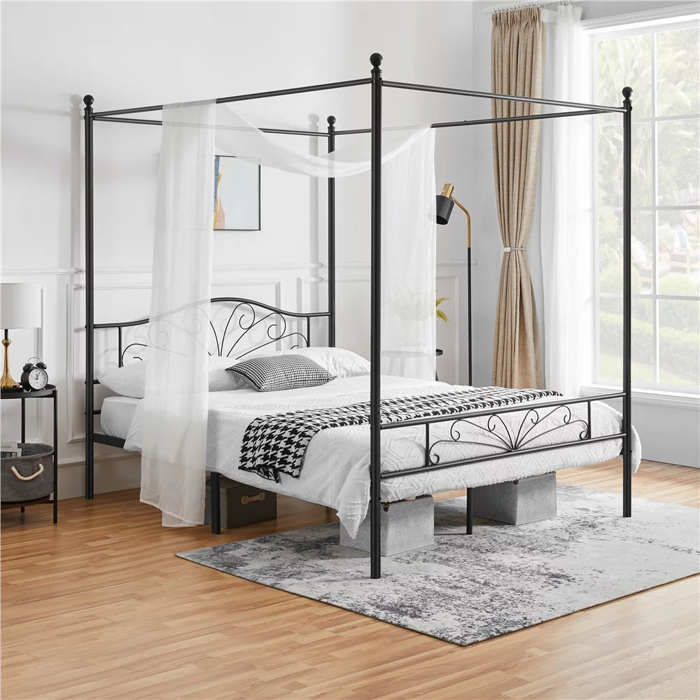 Black Queen Canopied Platform Bed C487544