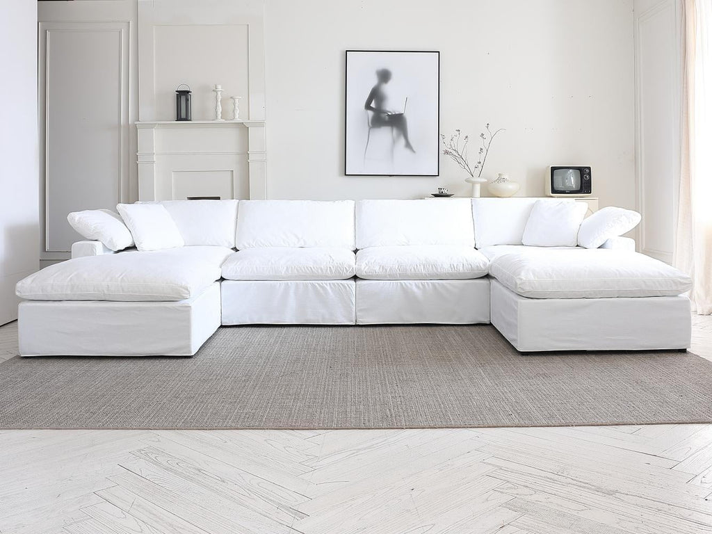 White Convertible Sectional Sofa with 2 Ottomans Z615
