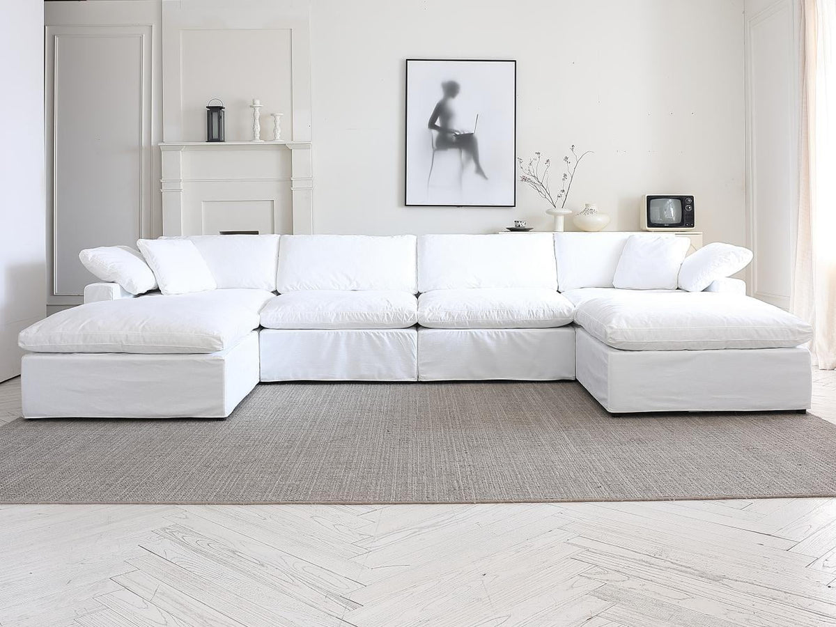White Convertible Sectional Sofa with 2 Ottomans Z615