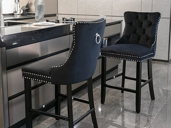 Black Velvet Upholstered Bar Stools Set of 4 R56370