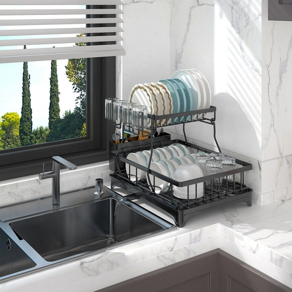 2 Tier Stainless Steel Dish Rack with Drainer J886