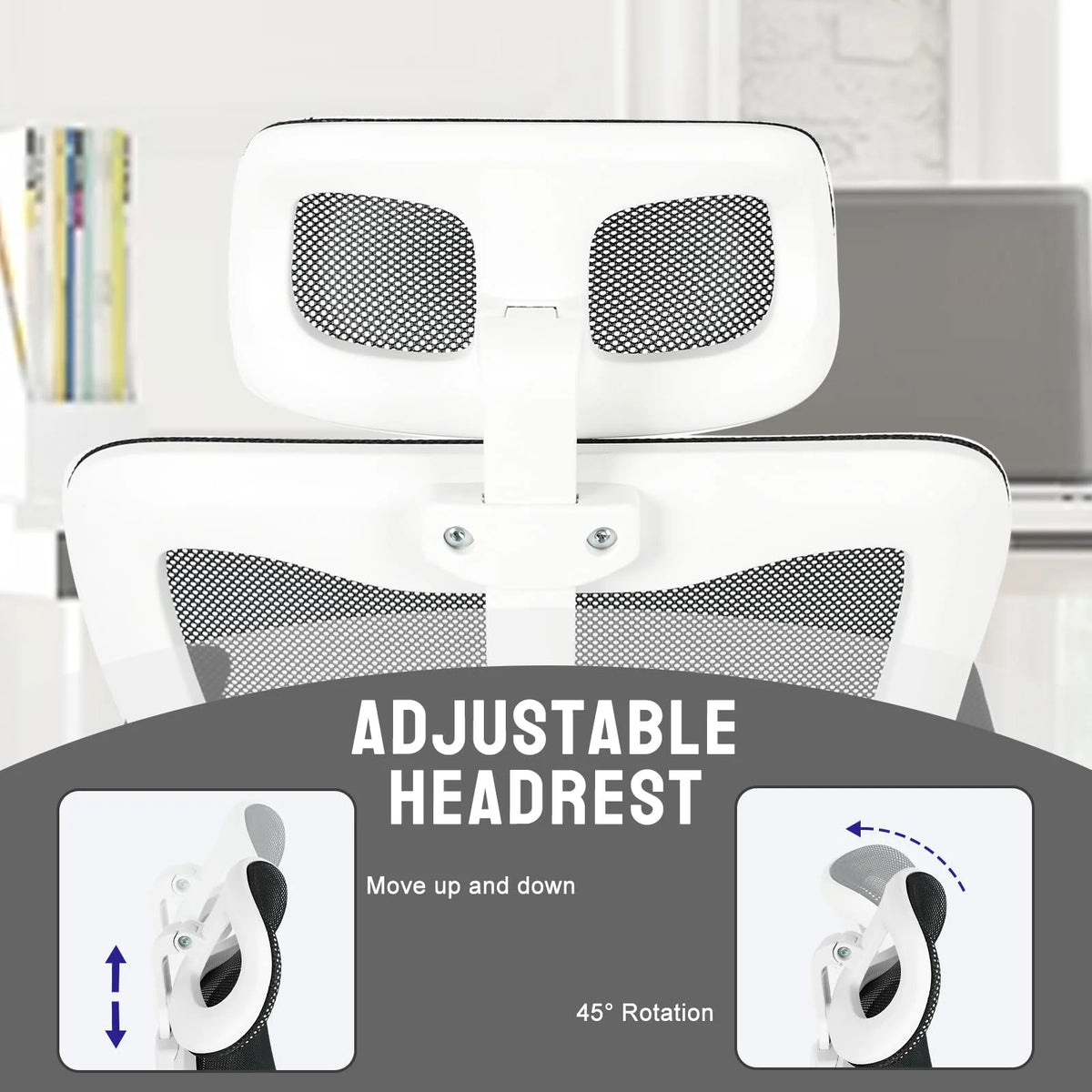 White Mesh Ergonomic Office Chair with Headrest O372