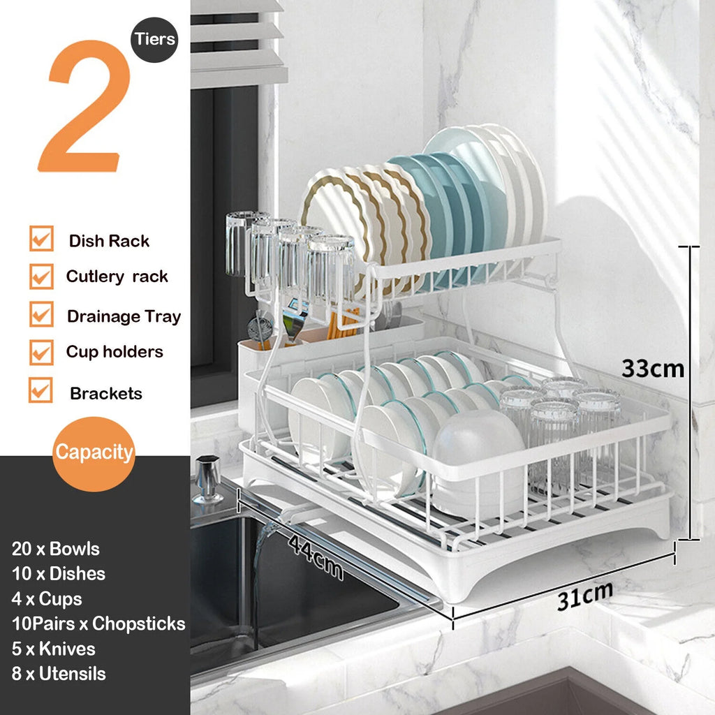 2 Tier Stainless Steel Dish Rack with Drainer J886