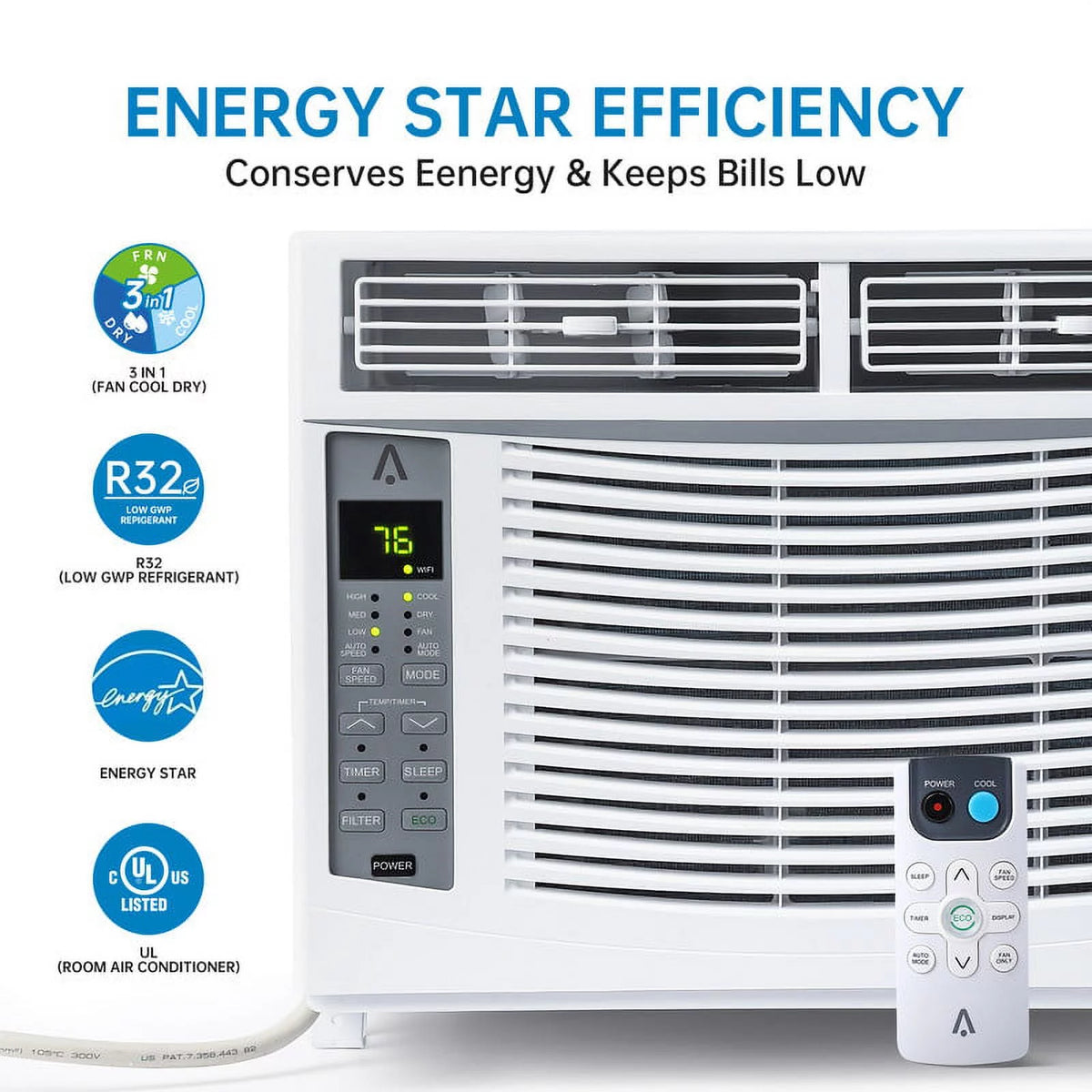 8,000 BTU Smart WiFi Window-Mounted Air Conditioner E78567