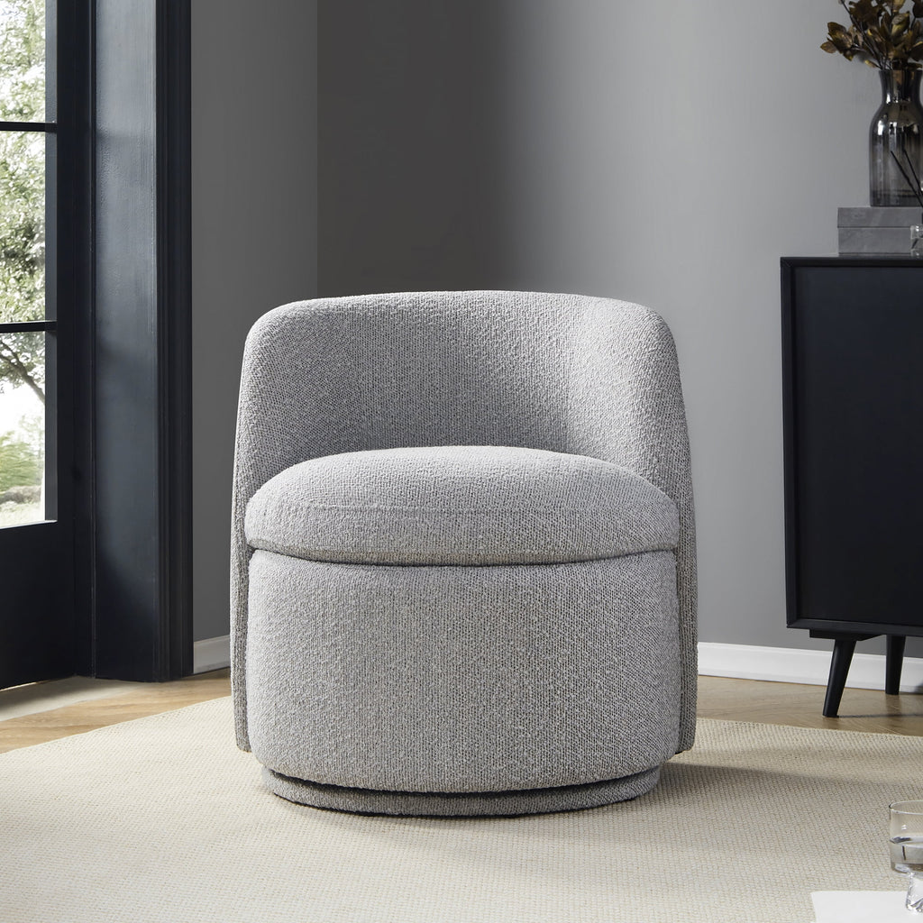 White Boucle Fabric Barrel Accent Chair E452