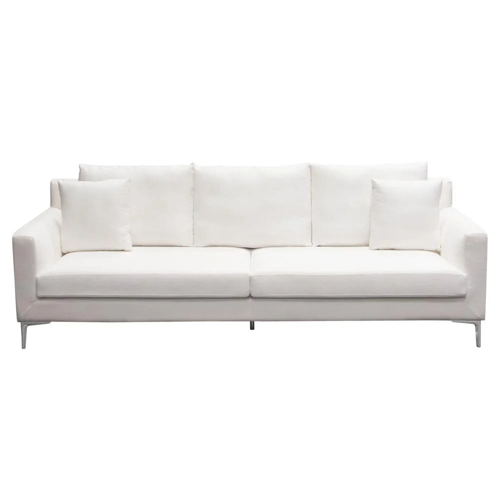 White Linen Sofa with Polished Silver Metal Leg T891