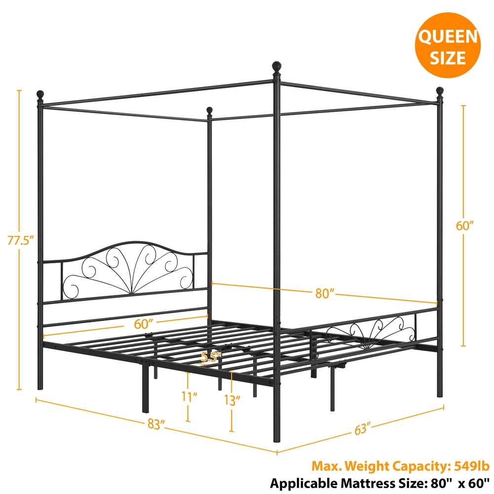 Black Queen Canopied Platform Bed C487544