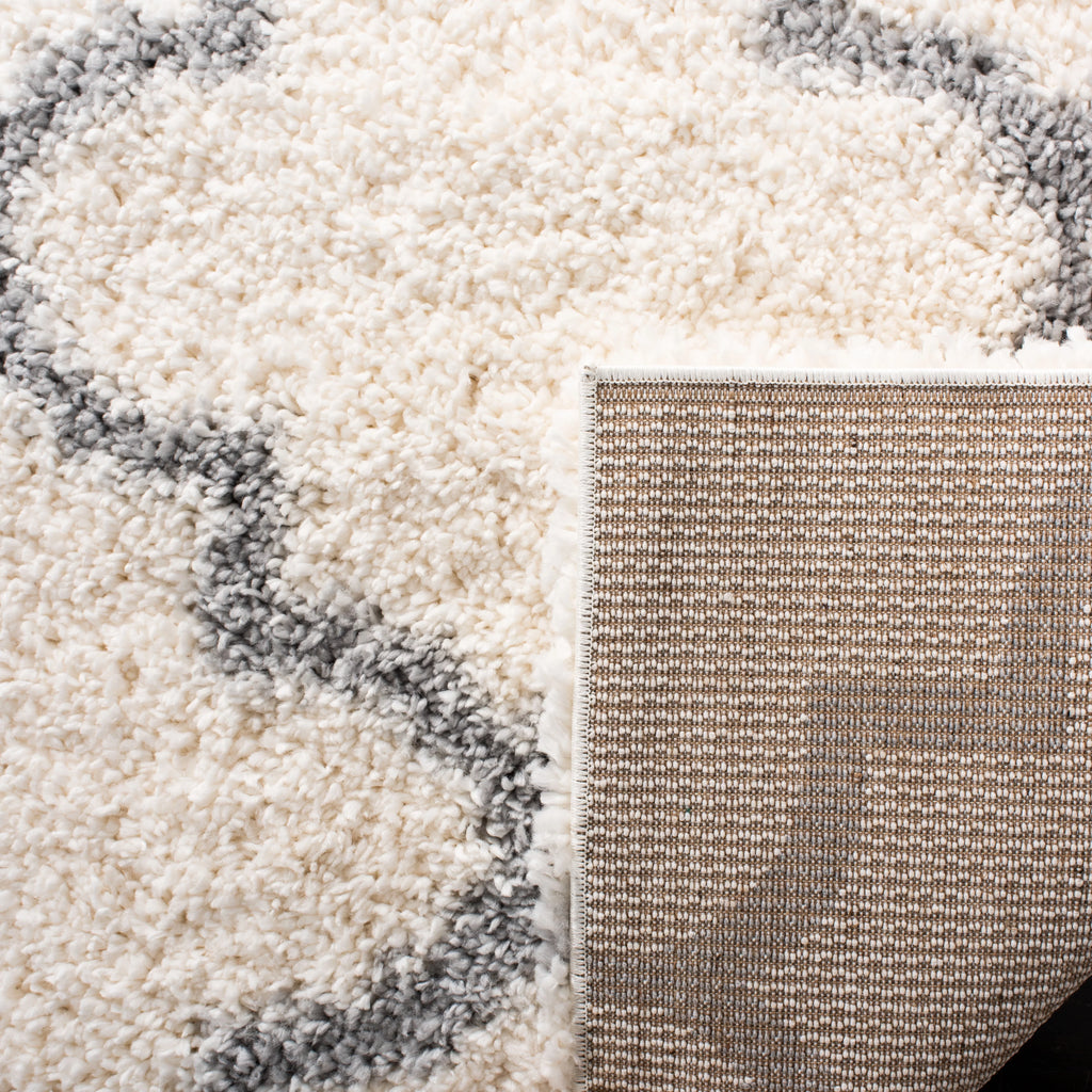Cream Grey Geometric Plush Shag Area Rug 9' x 12' A590811