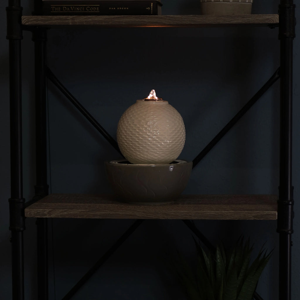 Patterned Sphere Indoor Water Fountain with Lights U5012
