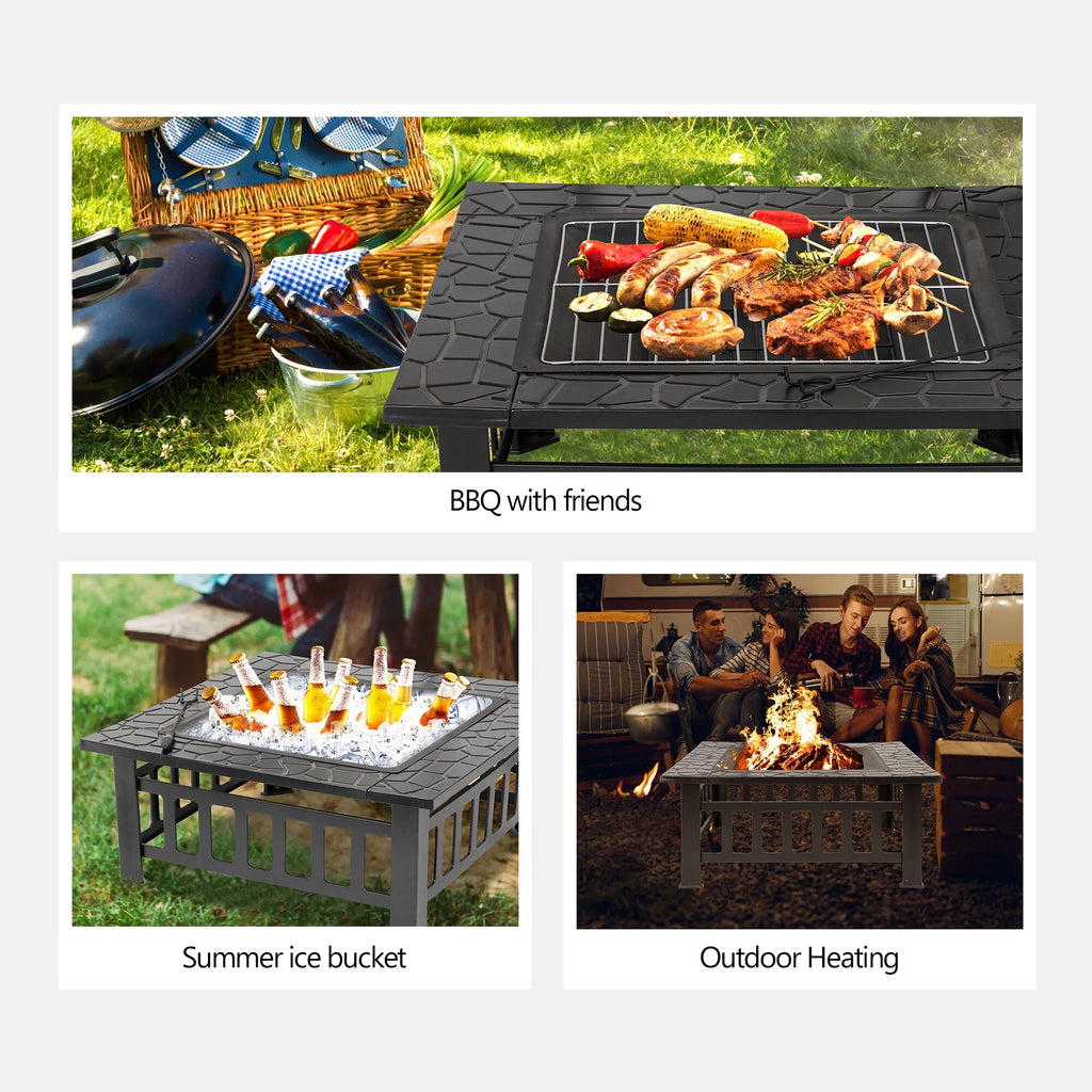 32 Outdoor Wood Burning Fire Pit Square Metal Stove B769