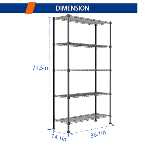 5-Wire Metal Storage Rack Adjustable Shelves T8434