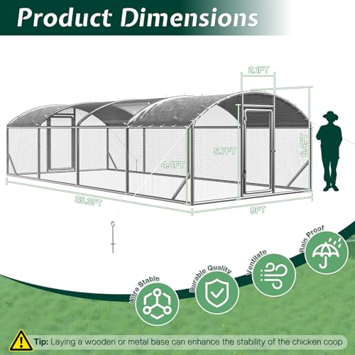 9x25.3x6.4 FT Walk-in Chicken Coop with PE Cover Z5923