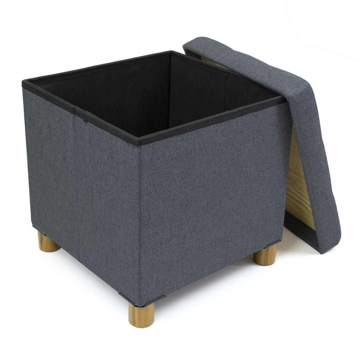 Dark Grey Collapsible Cube Storage Ottoman Foot Stool with Tray X9782
