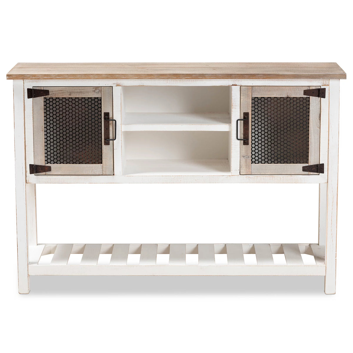 White and Oak Brown Wood 2-Door Sideboard Buffet I910