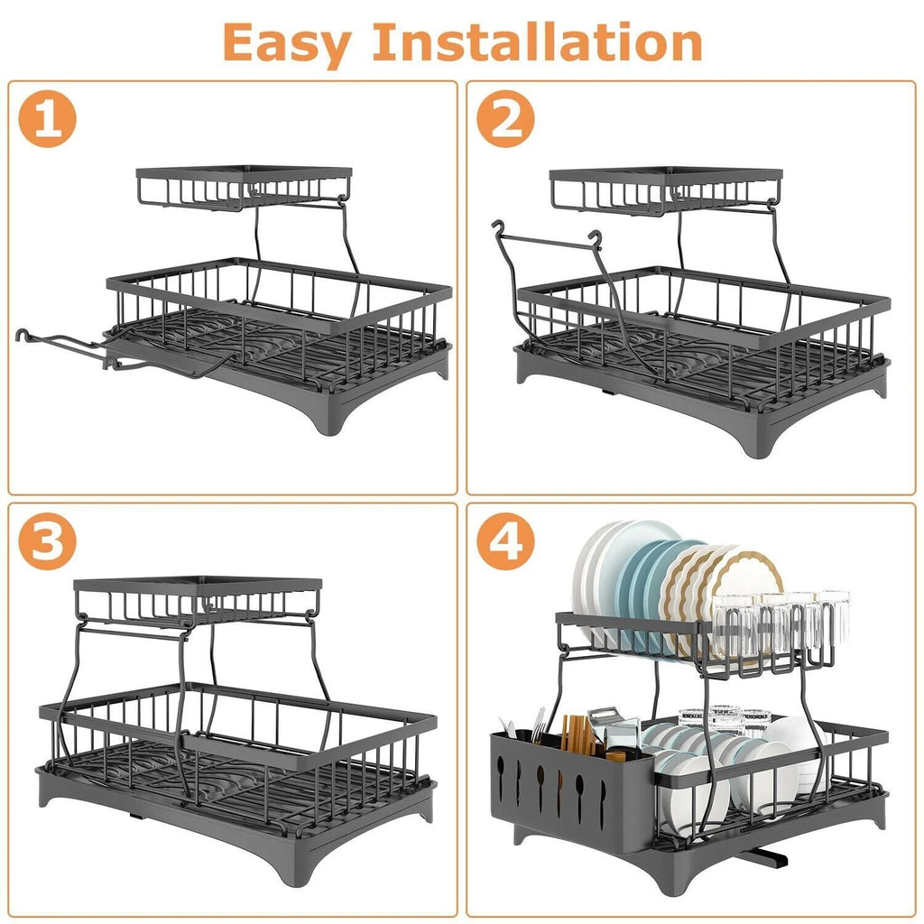 2 Tier Stainless Steel Dish Rack with Drainer J886