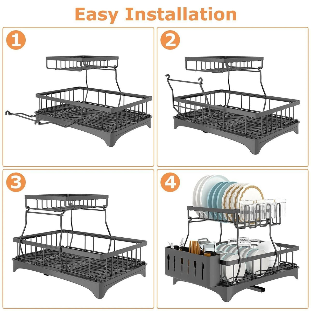 2 Tier Stainless Steel Dish Rack with Drainer J886