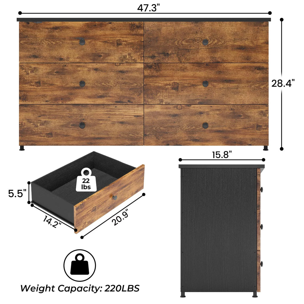 Brown 6 Drawer Double Dresser L7157