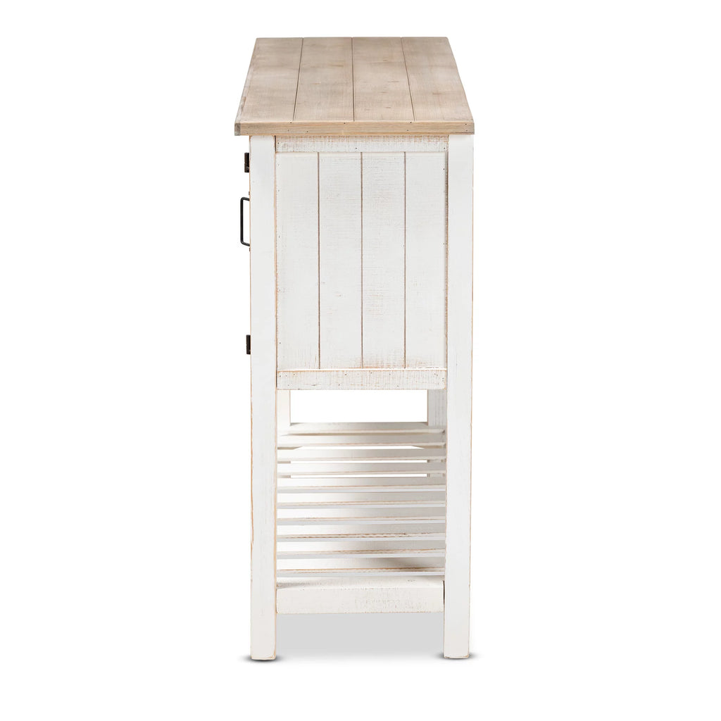 White and Oak Brown Wood 2-Door Sideboard Buffet I910