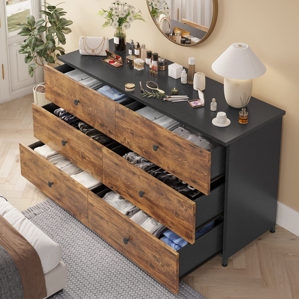 Brown 6 Drawer Double Dresser L7157