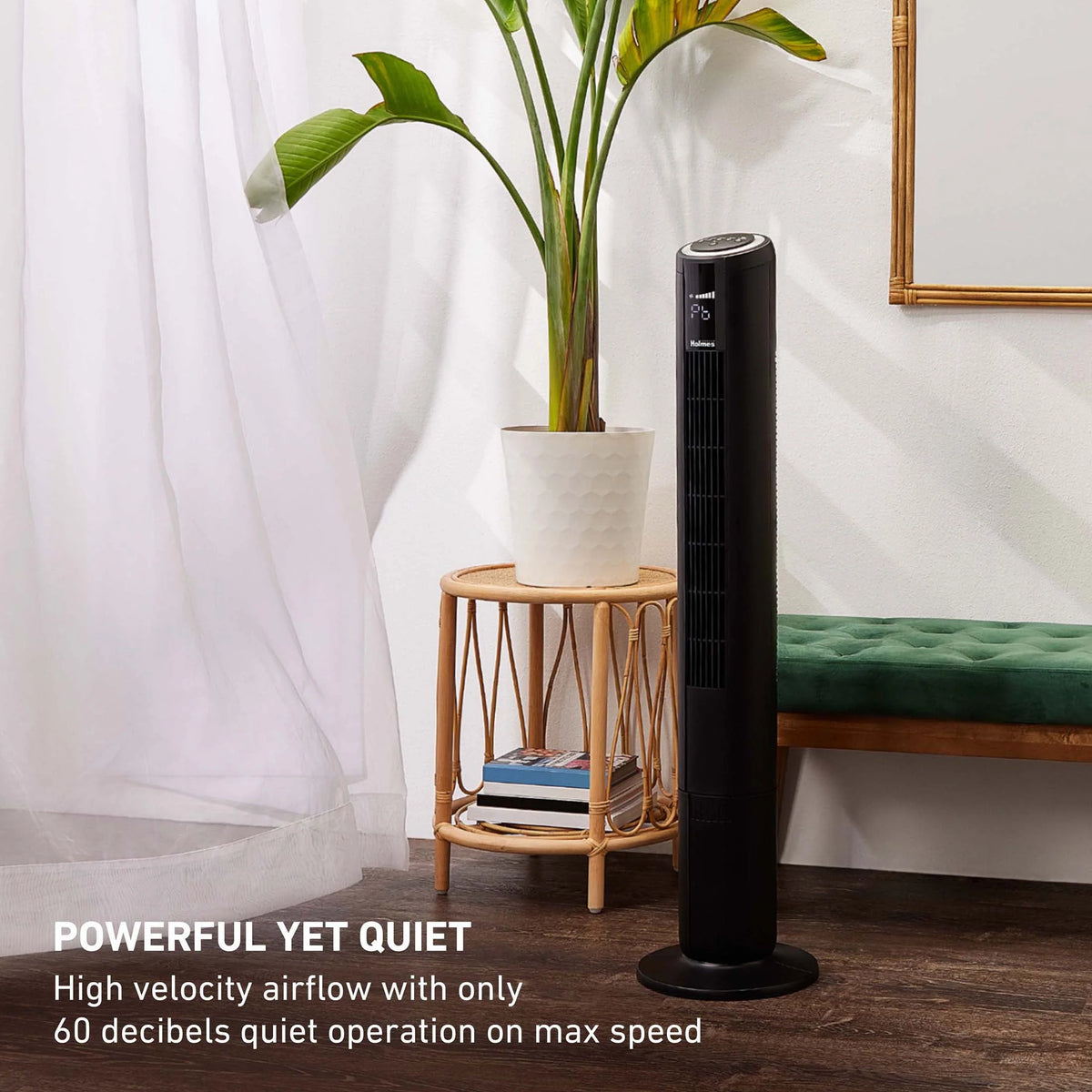 42 Oscillating Digital Tower Fan with Remote Control, Black I3050